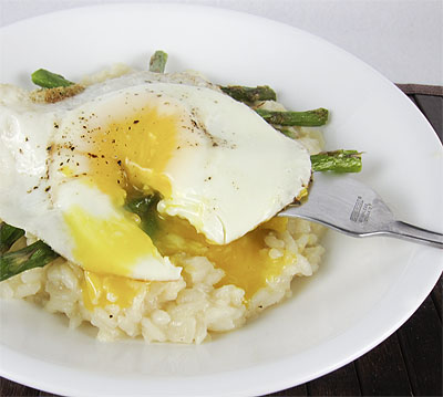 asparagus risotto with soft fried egg