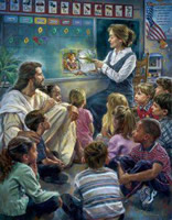 Jesus surrounded by children in school