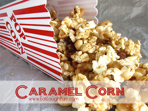 Caramel Corn. So delicious! #CaramelCorn www.EatLaughPurr.com