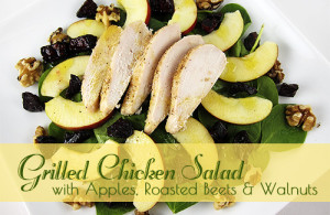 grilled chicken with beets, apples and walnuts