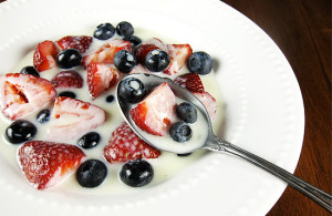 frozen berries with hot white chocolate