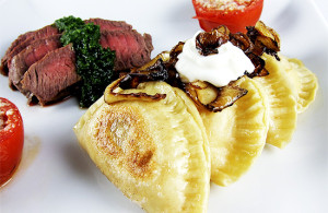 potato and cheddar pierogies