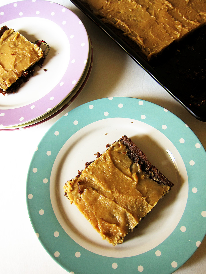 chocolate sheet cake with peanut butter frosting