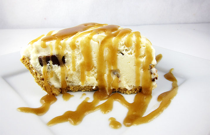 Snicker's Ice Cream Pie with Caramel Sauce
