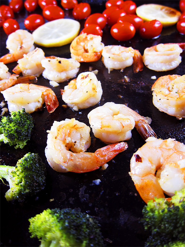 Roasted Shrimp, Tomatoes and Broccoli: A low-carb, good-for-you meal that you can assemble and bake within 30 minutes.