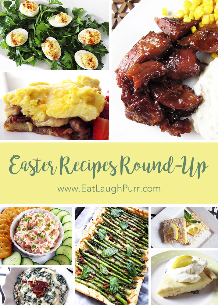 2017 Easter Recipe Round-Up featuring ham with pineapple brown sugar glaze, asparagus tart, pancake lasagna, garlic deviled eggs, lemon sour cream pie and more!